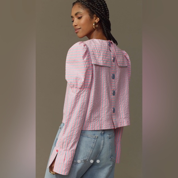 Maeve Tops - NWT! Maeve Puff-Sleeve Seersucker Blouse